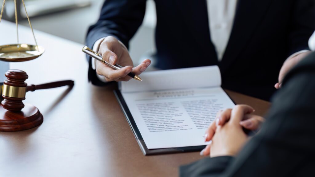 Lawyer, legal advisor, businessperson explaining agreement details Business contracts.